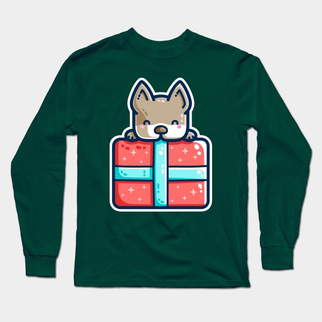 Paws-itively Cute Dog And Present Long Sleeve T-Shirt by freeves